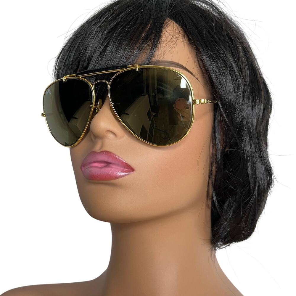 Unisex 62[]14 VINTAGE 1980s B&L RAY BAN DIAMOND HARD AVIATOR SUNGLASSES Gold Rim
